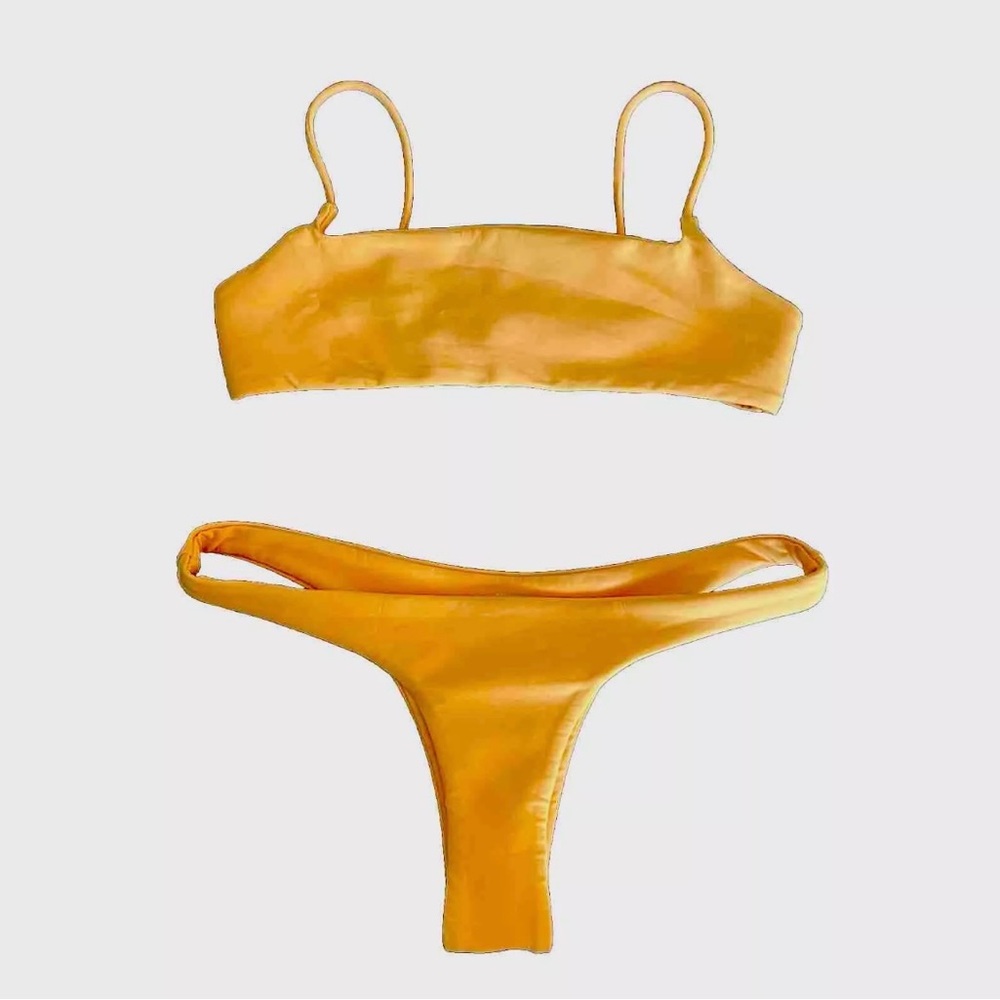 BRAND NEW Ark Swimwear Minimal Crop Cheeky Brazilian Bikini Yellow Set
